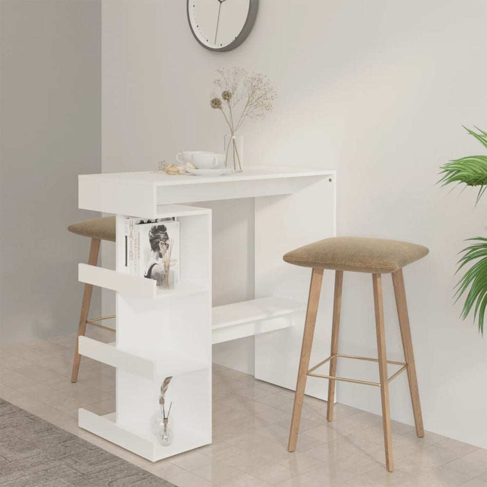 vidaXL Bar Table with Shelves White 100x50x101.5 cm Engineered Wood