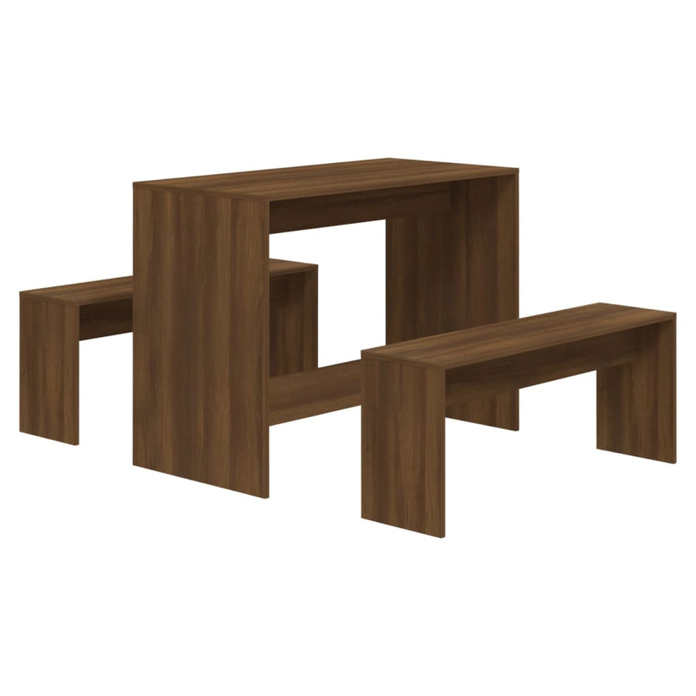 vidaXL 3-Piece Dining Set Brown Oak-Look Engineered Wood