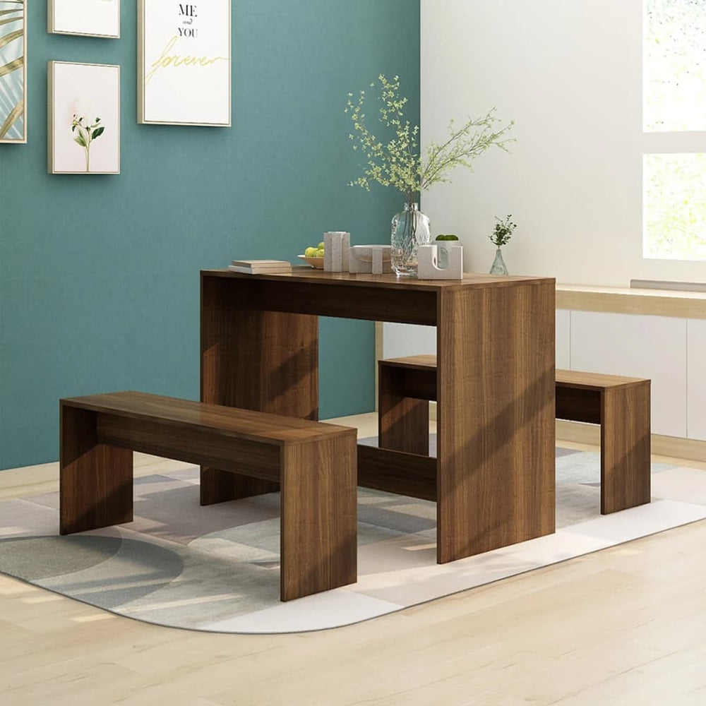 vidaXL 3-Piece Dining Set Brown Oak-Look Engineered Wood