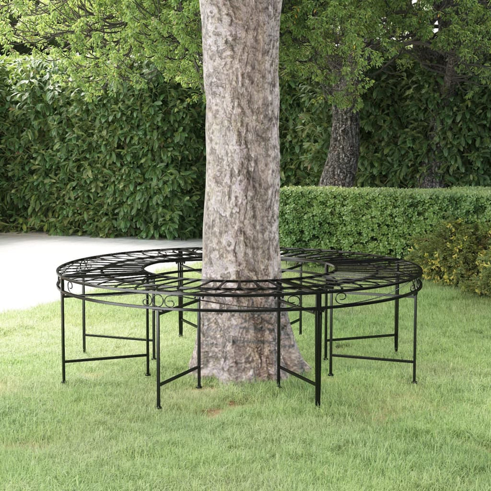 vidaXL Tree Bench Round Ø160 cm Black Steel