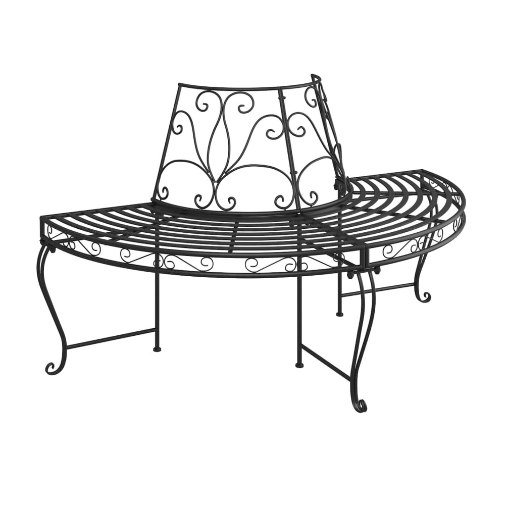 vidaXL Half-Round Tree Bench Ø160 cm Black Steel