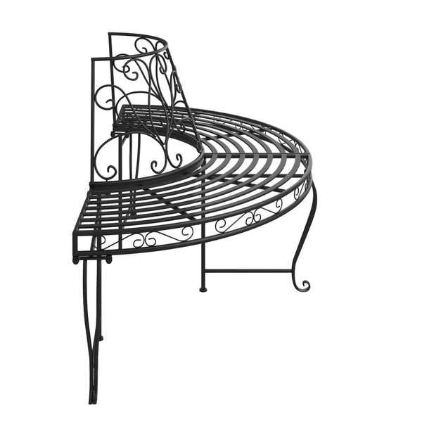vidaXL Half-Round Tree Bench Ø160 cm Black Steel