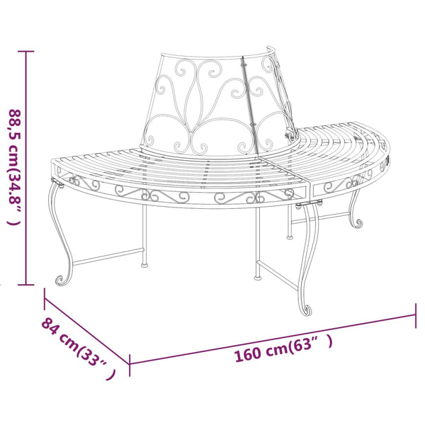 vidaXL Half-Round Tree Bench Ø160 cm Black Steel