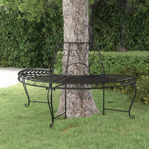 vidaXL Half-Round Tree Bench Ø160 cm Black Steel