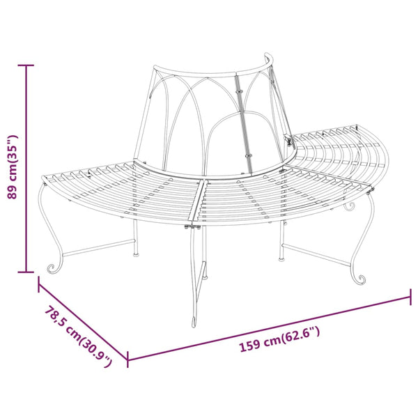 vidaXL Half-Round Tree Bench Ø159 cm Black Steel