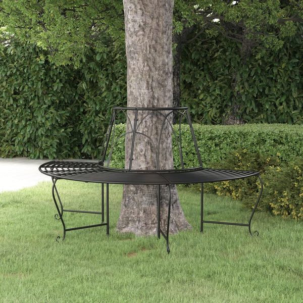 vidaXL Half-Round Tree Bench Ø159 cm Black Steel