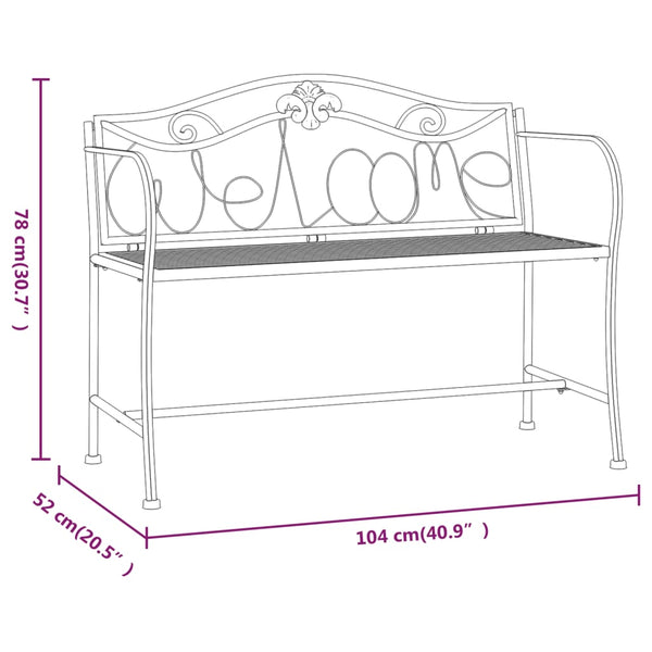 vidaXL 2-Seater Garden Bench 104 cm Black Steel