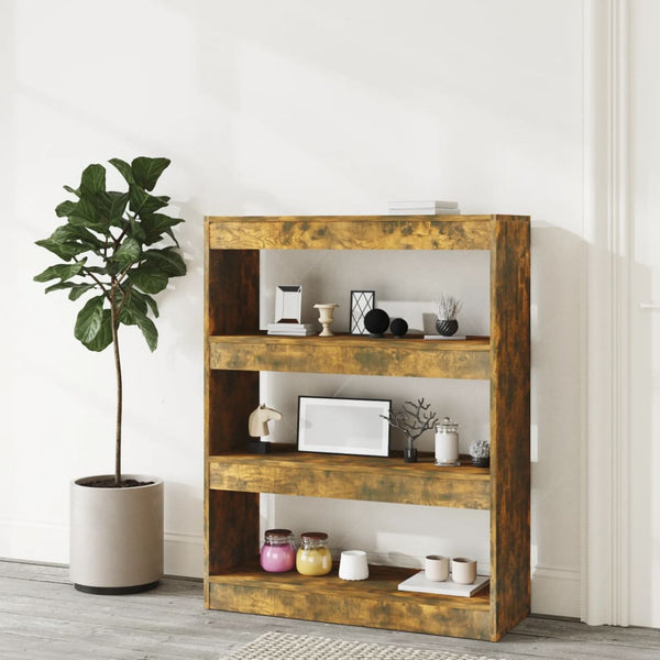 vidaXL Bookshelf/Room Divider Smoked Oak 80x30x103 cm Engineered Wood