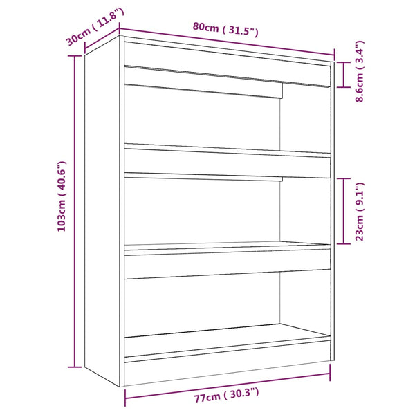 vidaXL Bookshelf/Room Divider Smoked Oak 80x30x103 cm Engineered Wood