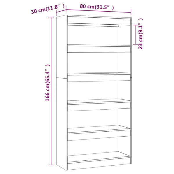 vidaXL Bookcase/Room Divider Smoked Oak 80x30x166 cm Engineered Wood