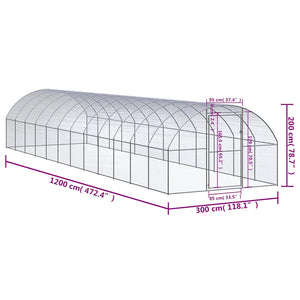Outdoor-Hühnerstall 3x12x2 m Verzinkter Stahl