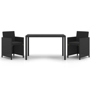 vidaXL 3-Piece Garden Dining Set with Cushions Poly Rattan Black