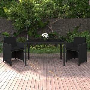 vidaXL 3-Piece Garden Dining Set with Cushions Poly Rattan Black
