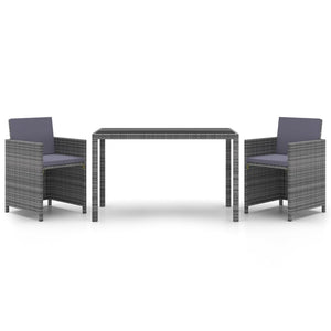 vidaXL 3-Piece Garden Dining Set with Cushions Poly Rattan Grey