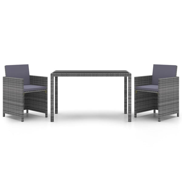 vidaXL 3-Piece Garden Dining Set with Cushions Poly Rattan Grey