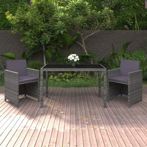 vidaXL 3-Piece Garden Dining Set with Cushions Poly Rattan Grey