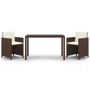 vidaXL 3-Piece Garden Dining Set with Cushions Poly Rattan Brown