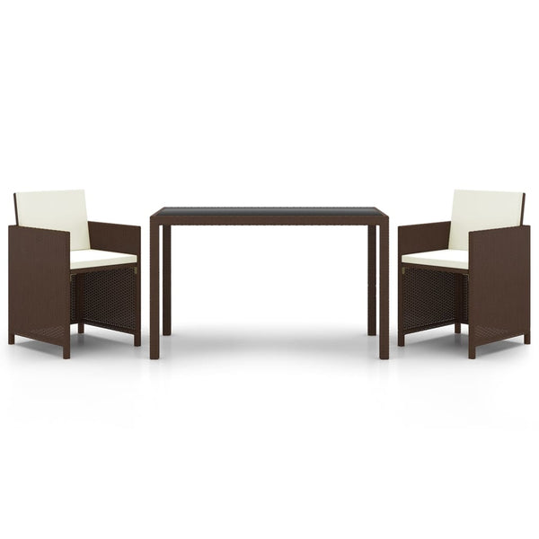 vidaXL 3-Piece Garden Dining Set with Cushions Poly Rattan Brown