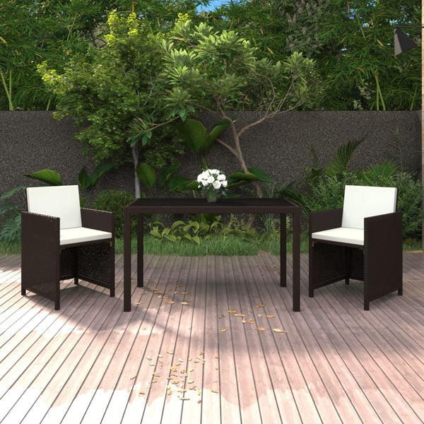vidaXL 3-Piece Garden Dining Set with Cushions Poly Rattan Brown