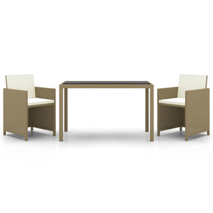 vidaXL 3-Piece Garden Dining Set with Cushions Poly Rattan Beige