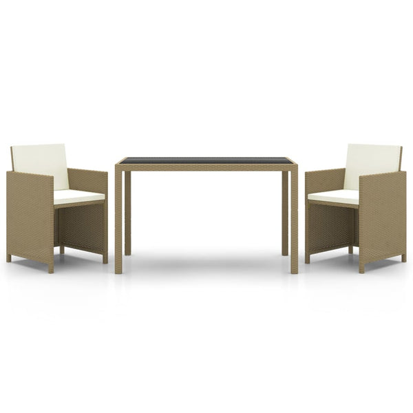 vidaXL 3-Piece Garden Dining Set with Cushions Poly Rattan Beige