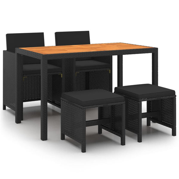 vidaXL 5-Piece Garden Dining Set with Cushions Poly Rattan Black