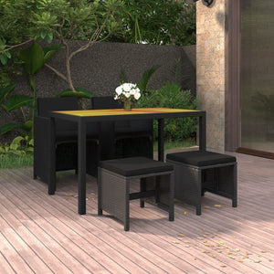 vidaXL 5-Piece Garden Dining Set with Cushions Poly Rattan Black