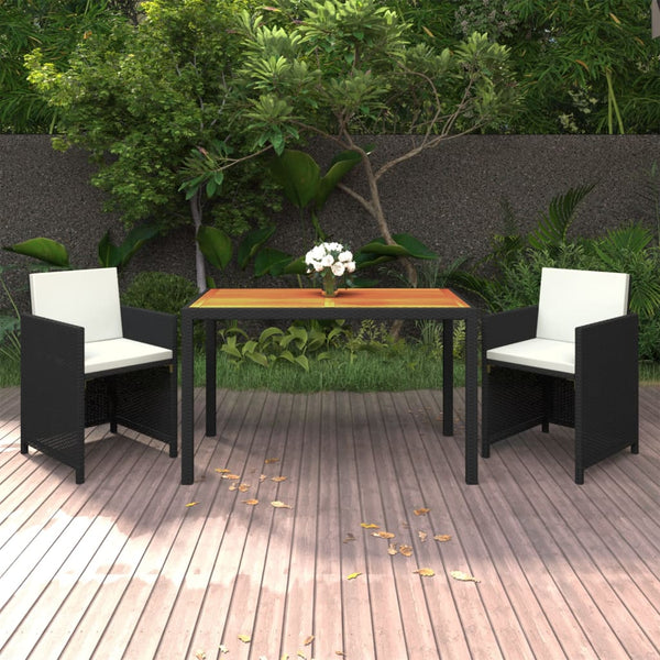 vidaXL 3-Piece Garden Dining Set with Cushions Poly Rattan Black