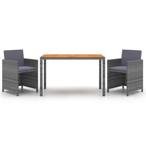 vidaXL 3-Piece Garden Dining Set with Cushions Poly Rattan Grey