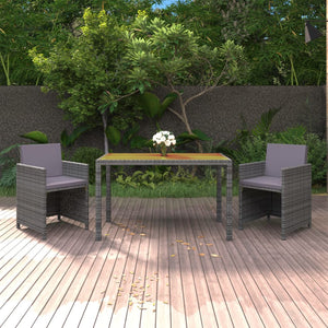 vidaXL 3-Piece Garden Dining Set with Cushions Poly Rattan Grey