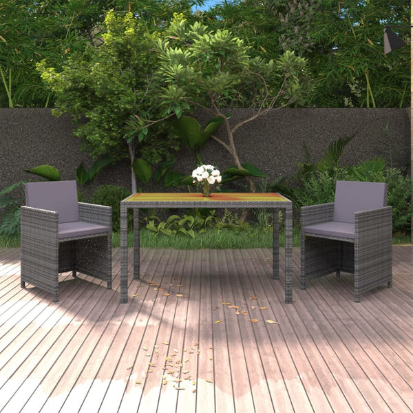 vidaXL 3-Piece Garden Dining Set with Cushions Poly Rattan Grey