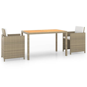 vidaXL 3-Piece Garden Dining Set with Cushions Poly Rattan Beige