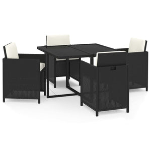 vidaXL 5-Piece Garden Dining Set with Cushions Poly Rattan Black