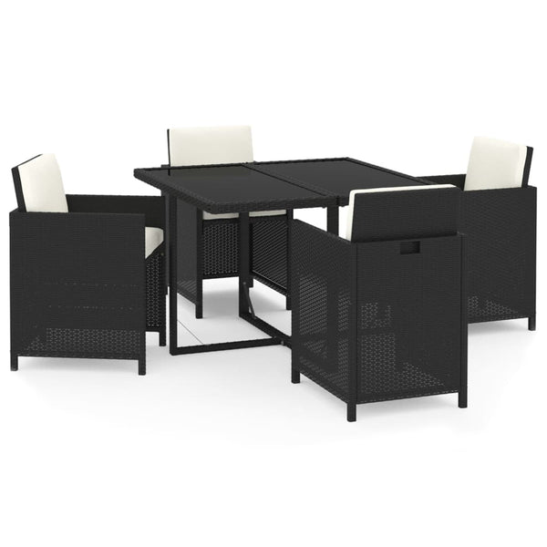 vidaXL 5-Piece Garden Dining Set with Cushions Poly Rattan Black