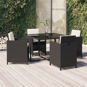 vidaXL 5-Piece Garden Dining Set with Cushions Poly Rattan Black