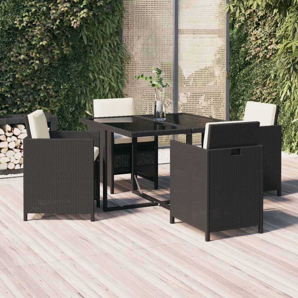 vidaXL 5-Piece Garden Dining Set with Cushions Poly Rattan Black