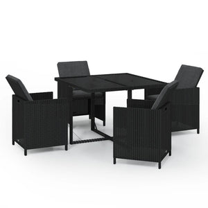 vidaXL 5-Piece Garden Dining Set with Cushions Poly Rattan Black