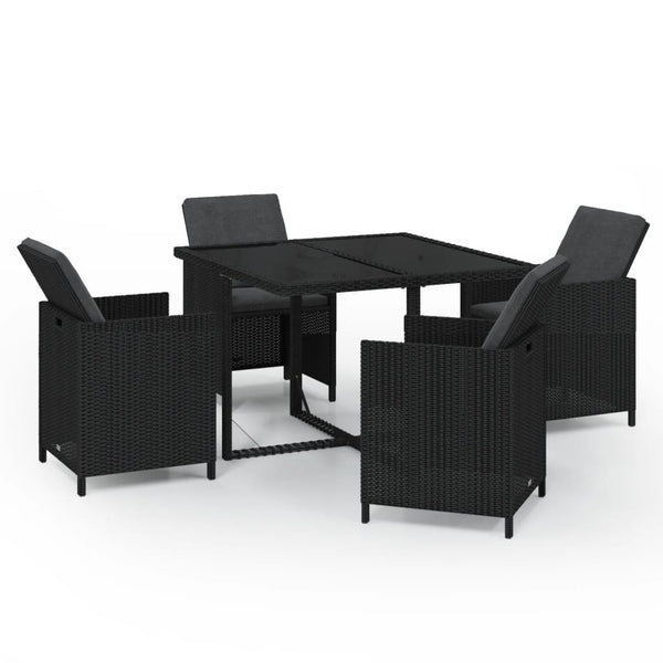 vidaXL 5-Piece Garden Dining Set with Cushions Poly Rattan Black