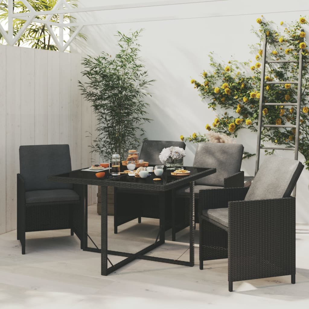 vidaXL 5-Piece Garden Dining Set with Cushions Poly Rattan Black