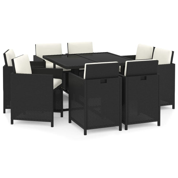 vidaXL 9-piece Garden Dining Set with Cushions Poly Rattan Black