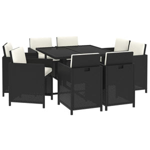 vidaXL 9-piece Garden Dining Set with Cushions Poly Rattan Black