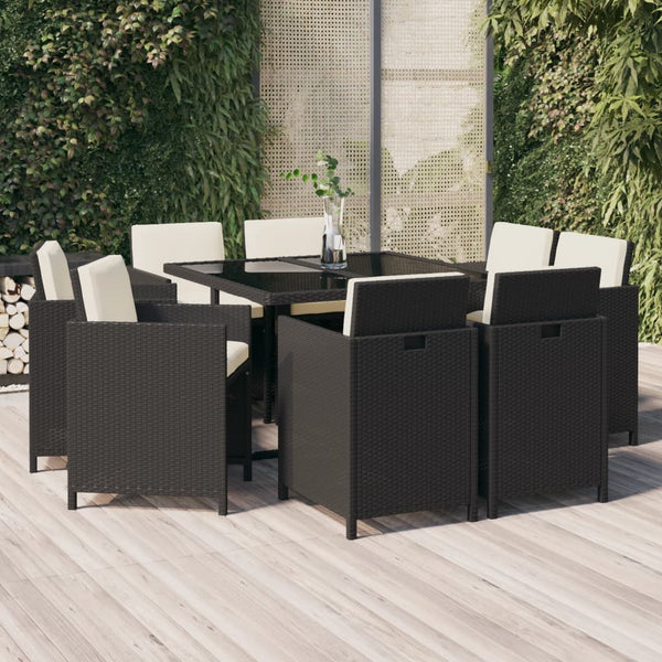 vidaXL 9-piece Garden Dining Set with Cushions Poly Rattan Black