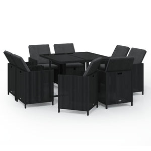 vidaXL 9-piece Garden Dining Set with Cushions Poly Rattan Black