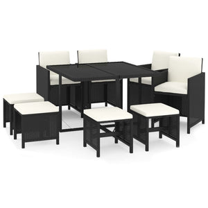 vidaXL 9-piece Garden Dining Set with Cushions Poly Rattan Black