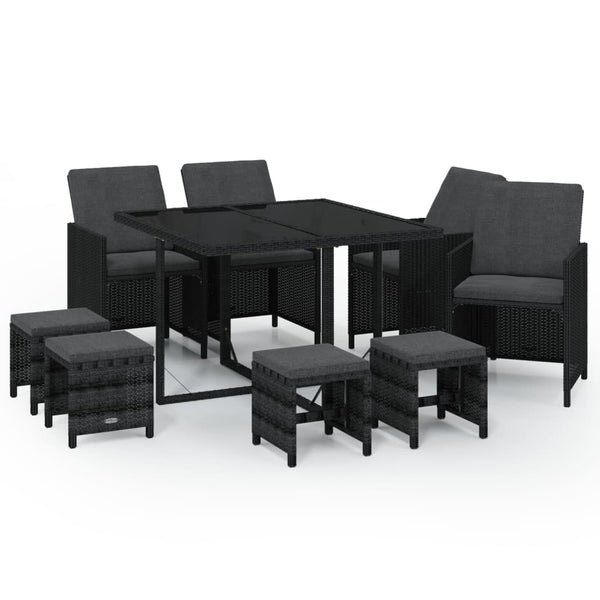 vidaXL 9-piece Garden Dining Set with Cushions Poly Rattan Black