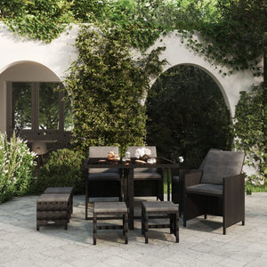 vidaXL 9-piece Garden Dining Set with Cushions Poly Rattan Black