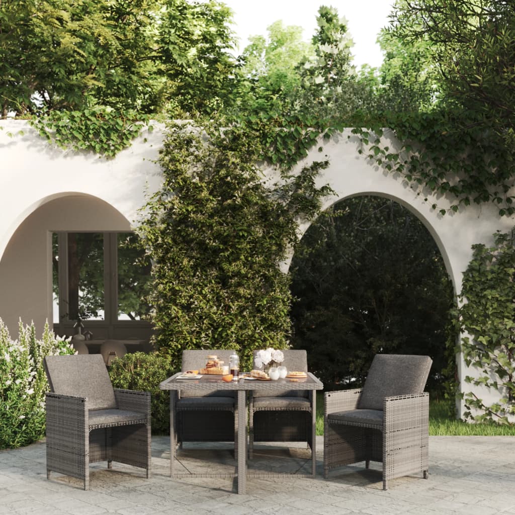 vidaXL 5-piece Garden Dining Set with Cushions Poly Rattan Grey