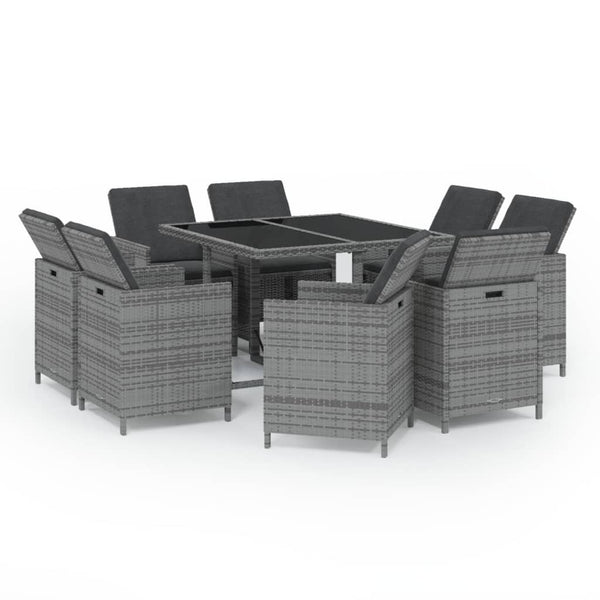 vidaXL 9-piece Garden Dining Set with Cushions Poly Rattan Grey