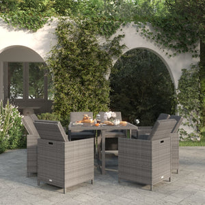 vidaXL 9-piece Garden Dining Set with Cushions Poly Rattan Grey
