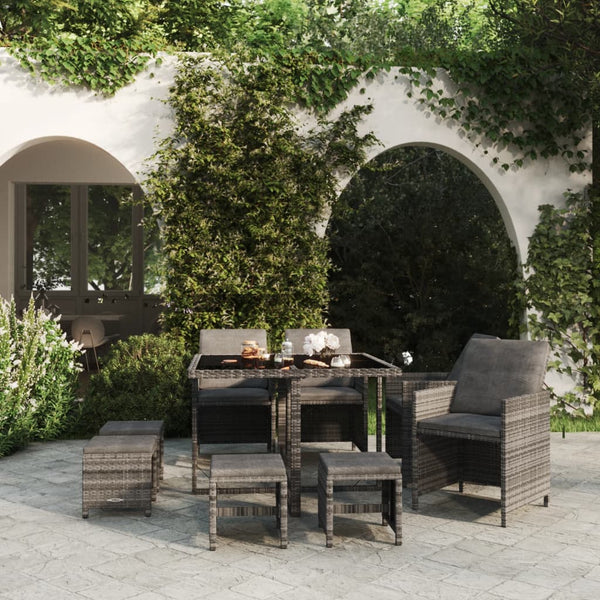 vidaXL 9-piece Garden Dining Set with Cushions Poly Rattan Grey